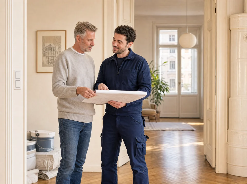 Gespräch über die Modernisierung der Elektrik in einer Wiener Altbauwohnung.