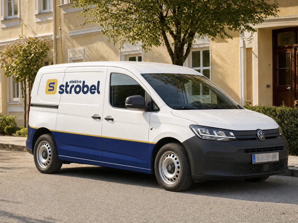 Visualisierung eines Servicewagens mit Elektro-Strobel-Beschriftung.